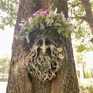 Old Man Tree Face Decor Sculpture Flower Planter Pot by Waterproof Resin